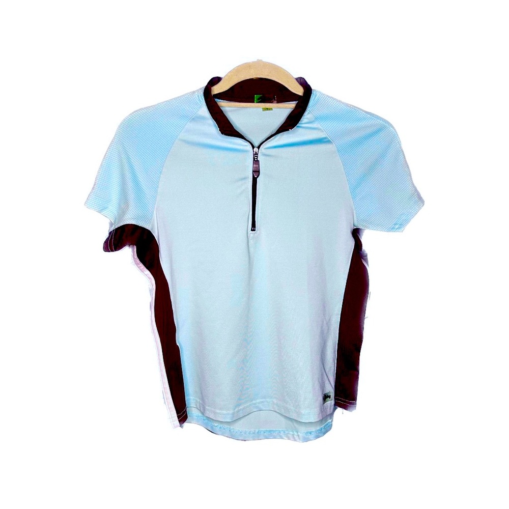 Quarter Zip Athletic Polo Golf T Shirt Blue and Brown